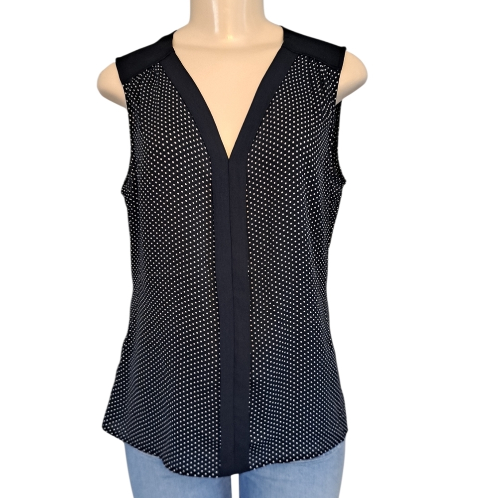 Banana Republic Petite Black White Polka Dot Sleeveless Blouse 10P